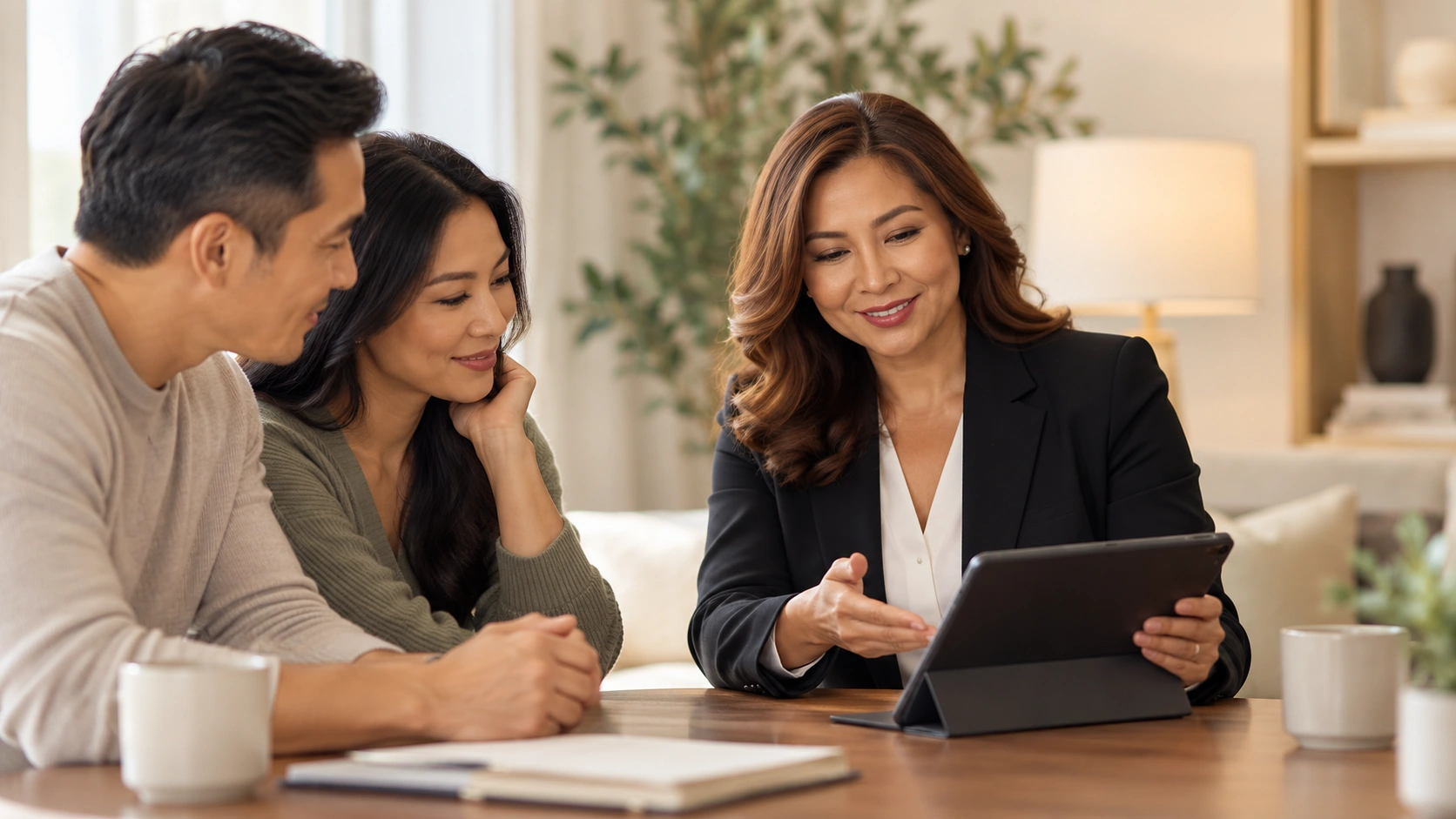 Illustrative scene of Julita explaining coverage to a couple
